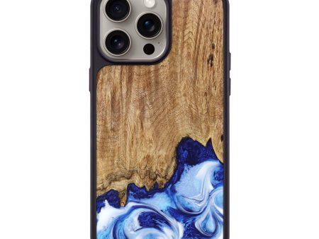 iPhone 15 Pro Max Wood+Resin Phone Case - Zane (Blue, 665087) For Sale