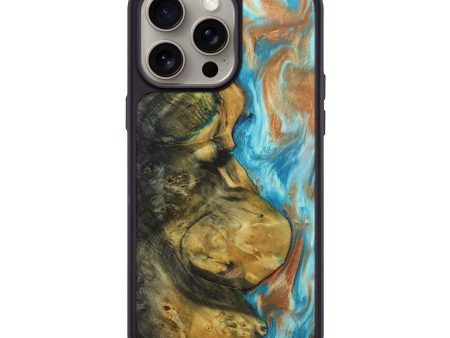 iPhone 15 Pro Max Wood+Resin Phone Case - Joshua (Teal & Gold, 661145) Discount