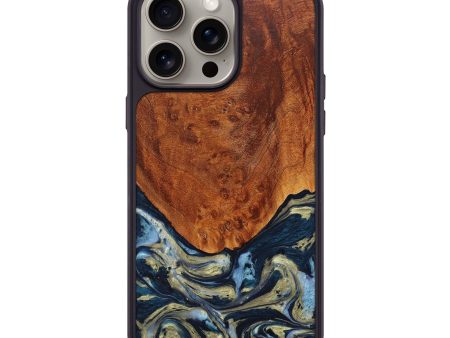 iPhone 15 Pro Max Wood+Resin Phone Case - Jasmin (Teal & Gold, 665454) Cheap