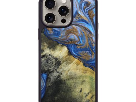 iPhone 15 Pro Max Wood+Resin Phone Case - Marley (Teal & Gold, 662409) For Discount