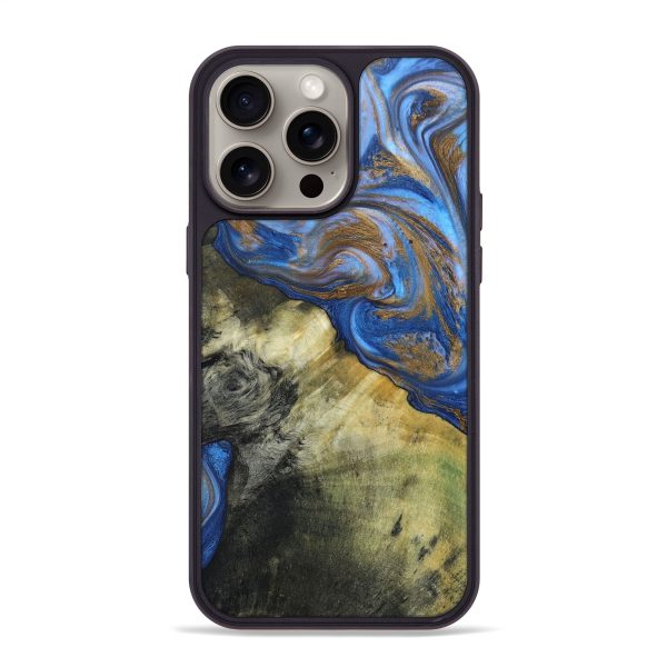 iPhone 15 Pro Max Wood+Resin Phone Case - Marley (Teal & Gold, 662409) For Discount