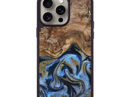 iPhone 15 Pro Max Wood+Resin Phone Case - Kierra (Teal & Gold, 664000) Hot on Sale