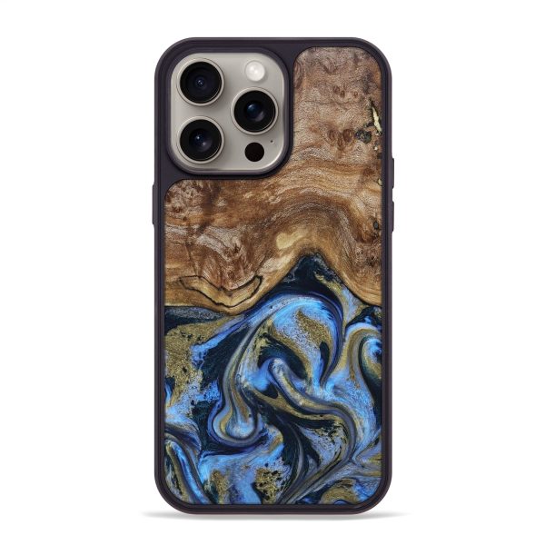 iPhone 15 Pro Max Wood+Resin Phone Case - Kierra (Teal & Gold, 664000) Hot on Sale