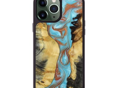 iPhone 13 Pro Max Wood+Resin Phone Case - Thea (Teal & Gold, 664156) Online now