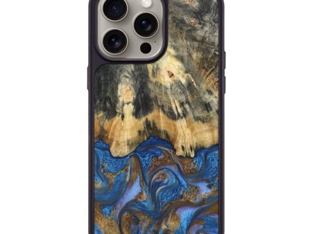 iPhone 15 Pro Max Wood+Resin Phone Case - Irving (Teal & Gold, 661112) Sale