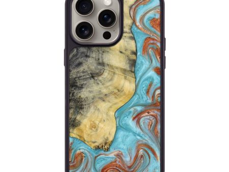 iPhone 15 Pro Max Wood+Resin Phone Case - Kendrick (Teal & Gold, 664167) Cheap