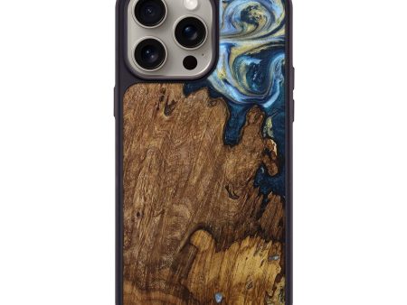 iPhone 15 Pro Max Wood+Resin Phone Case - Kenya (Teal & Gold, 661661) For Cheap