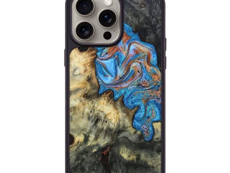 iPhone 15 Pro Max Wood+Resin Phone Case - Danna (Teal & Gold, 661000) For Sale