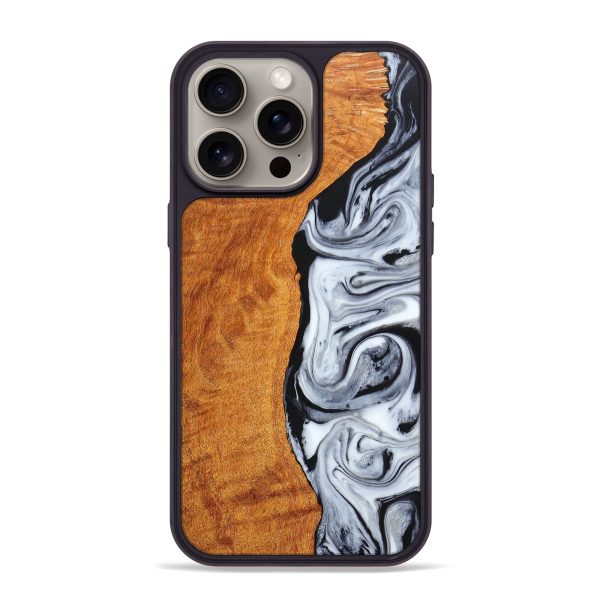 iPhone 15 Pro Max Wood+Resin Phone Case - Iesha (Black & White, 663738) Hot on Sale