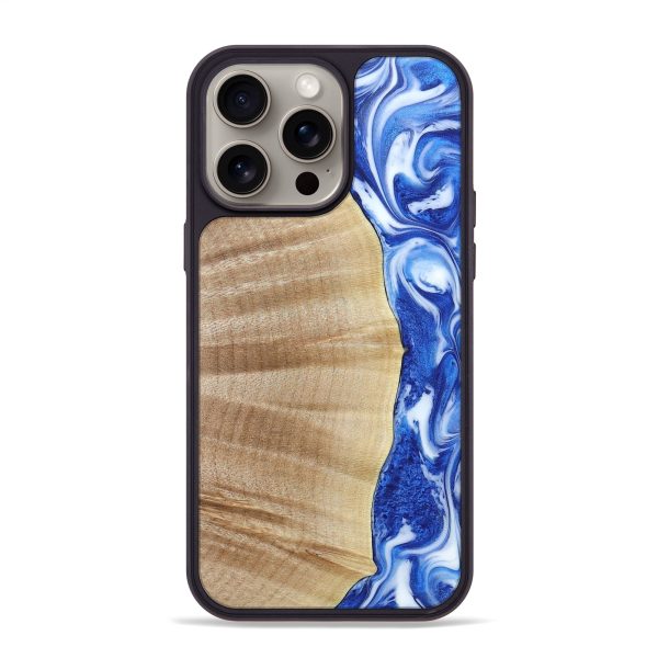 iPhone 15 Pro Max Wood+Resin Phone Case - Jayceon (Blue, 663638) For Discount