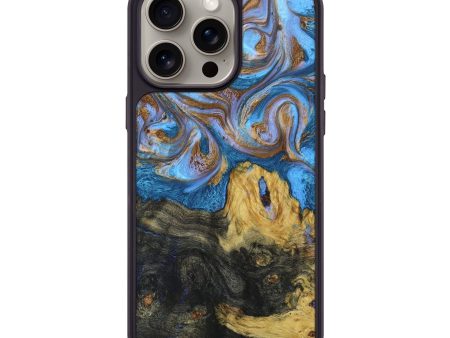 iPhone 15 Pro Max Wood+Resin Phone Case - Isla (Teal & Gold, 664773) Cheap