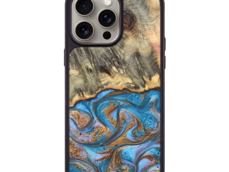 iPhone 15 Pro Max Wood+Resin Phone Case - Kerry (Teal & Gold, 665177) Sale