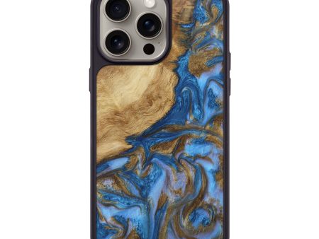 iPhone 15 Pro Max Wood+Resin Phone Case - Ruth (Teal & Gold, 661134) Discount