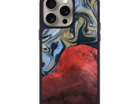 iPhone 15 Pro Max Wood+Resin Phone Case - Ayla (Teal & Gold, 661758) For Cheap