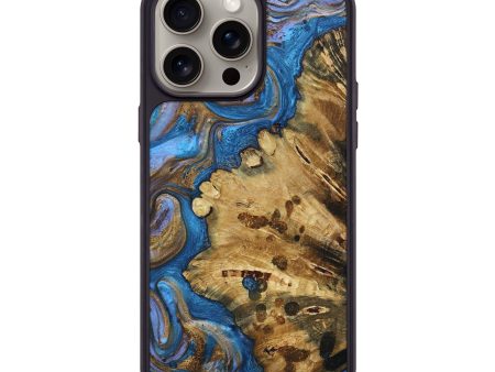 iPhone 15 Pro Max Wood+Resin Phone Case - Zayn (Teal & Gold, 663564) Online now