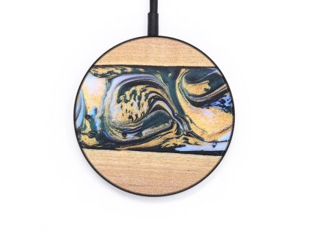 Circle Wood+Resin Wireless Charger - Yvette (Teal & Gold, 665671) Online now