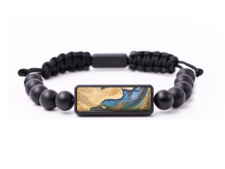 Onyx Bead Wood+Resin Bracelet - Lizzie (Teal & Gold, 664469) For Discount