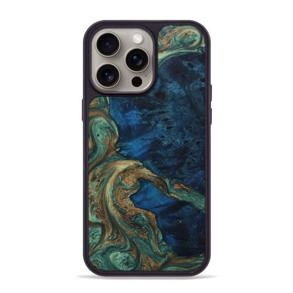 iPhone 15 Pro Max Wood+Resin Phone Case - Lance (Green, 661578) For Sale