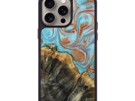 iPhone 15 Pro Max Wood+Resin Phone Case - Yvonne (Teal & Gold, 664158) Fashion