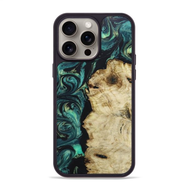 iPhone 15 Pro Max Wood+Resin Phone Case - Andy (Green, 665839) Discount