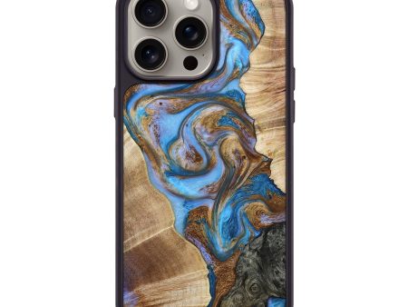 iPhone 15 Pro Max Wood+Resin Phone Case - Micheal (Teal & Gold, 665346) For Discount