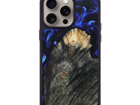 iPhone 15 Pro Max Wood+Resin Phone Case - Brinley (Blue, 660978) For Sale