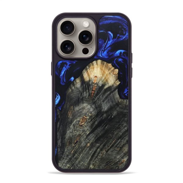 iPhone 15 Pro Max Wood+Resin Phone Case - Brinley (Blue, 660978) For Sale