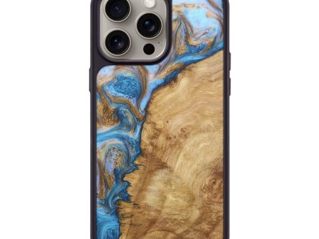 iPhone 15 Pro Max Wood+Resin Phone Case - Iker (Teal & Gold, 666136) For Discount