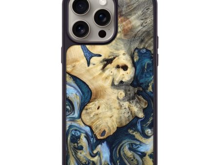 iPhone 15 Pro Max Wood+Resin Phone Case - Sherri (Teal & Gold, 661656) Fashion