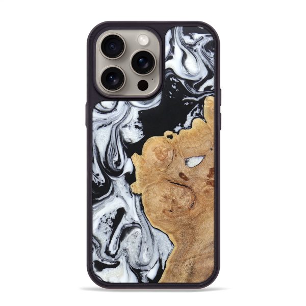 iPhone 15 Pro Max Wood+Resin Phone Case - Kody (Black & White, 666040) Online Sale