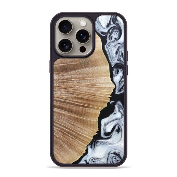 iPhone 15 Pro Max Wood+Resin Phone Case - Briella (Black & White, 664701) Online Hot Sale