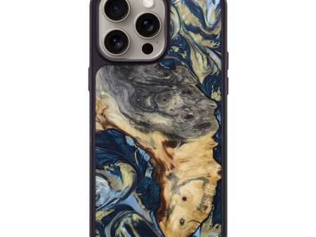 iPhone 15 Pro Max Wood+Resin Phone Case - Jase (Teal & Gold, 665458) For Cheap