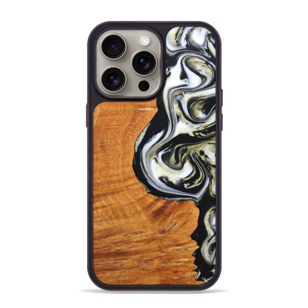 iPhone 15 Pro Max Wood+Resin Phone Case - Colt (Black & White, 665802) For Discount