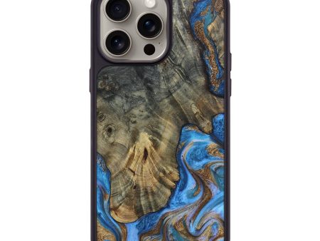 iPhone 15 Pro Max Wood+Resin Phone Case - Jamie (Teal & Gold, 663576) Hot on Sale