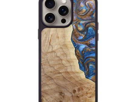 iPhone 15 Pro Max Wood+Resin Phone Case - Aitana (Teal & Gold, 663065) For Discount