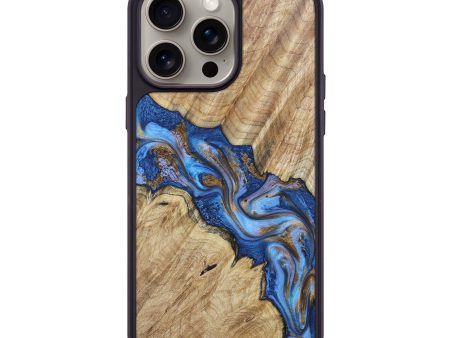 iPhone 15 Pro Max Wood+Resin Phone Case - Maxwell (Teal & Gold, 663415) Online now