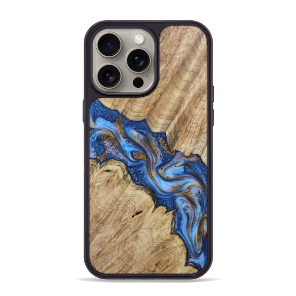 iPhone 15 Pro Max Wood+Resin Phone Case - Maxwell (Teal & Gold, 663415) Online now