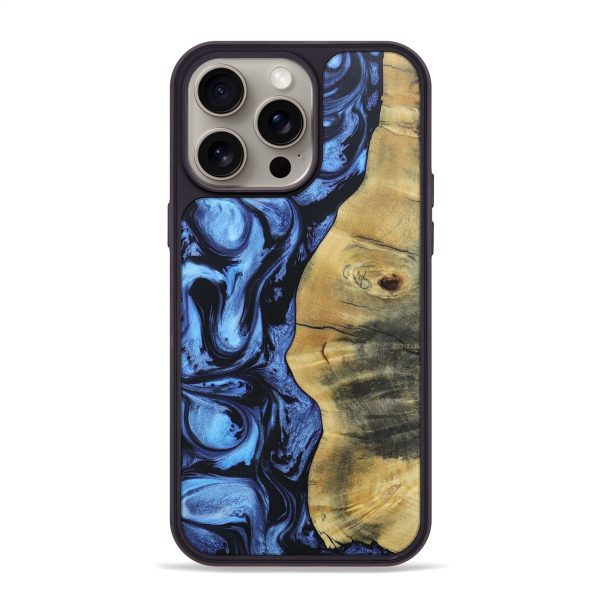 iPhone 15 Pro Max Wood+Resin Phone Case - Quentin (Blue, 663192) Hot on Sale