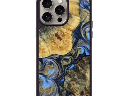 iPhone 15 Pro Max Wood+Resin Phone Case - Raegan (Teal & Gold, 664151) Discount