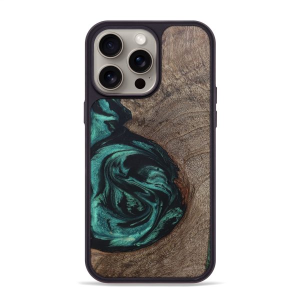 iPhone 15 Pro Max Wood+Resin Phone Case - Jenifer (Green, 666121) Fashion