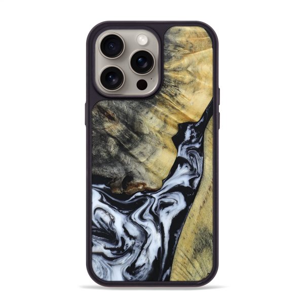 iPhone 15 Pro Max Wood+Resin Phone Case - Jeff (Black & White, 664692) For Sale