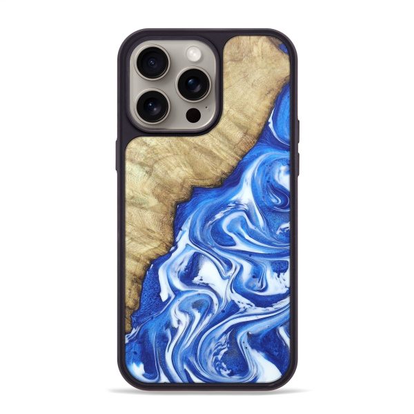 iPhone 15 Pro Max Wood+Resin Phone Case - Hallie (Blue, 662193) For Cheap