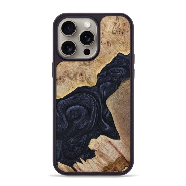 iPhone 15 Pro Max Wood+Resin Phone Case - Natasha (Pure Black, 661948) Online now