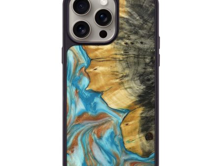 iPhone 15 Pro Max Wood+Resin Phone Case - Laurel (Teal & Gold, 661208) Fashion