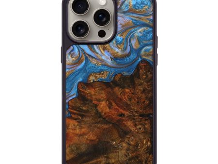 iPhone 15 Pro Max Wood+Resin Phone Case - Jaiden (Teal & Gold, 664759) on Sale