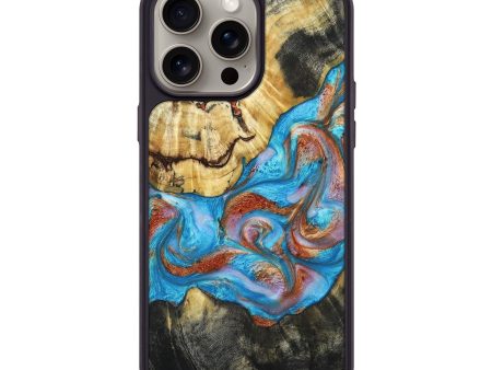 iPhone 15 Pro Max Wood+Resin Phone Case - Aimee (Teal & Gold, 665332) Fashion