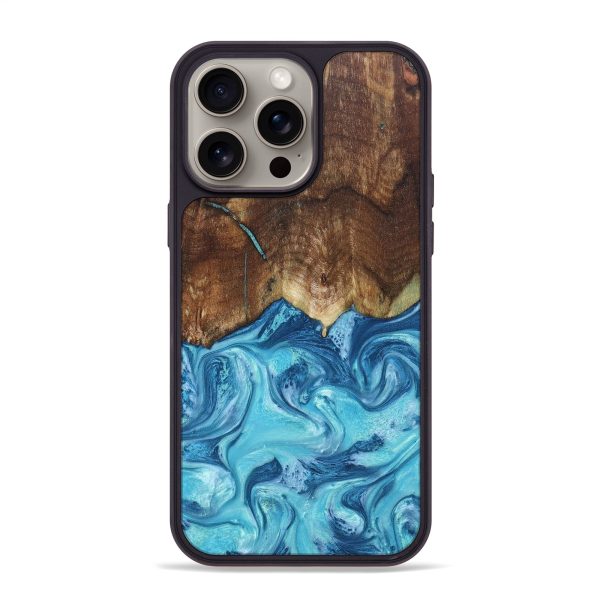 iPhone 15 Pro Max Wood+Resin Phone Case - Deloris (Blue, 665561) Online Sale