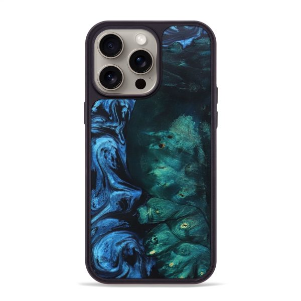 iPhone 15 Pro Max Wood+Resin Phone Case - Perla (Blue, 663355) For Cheap