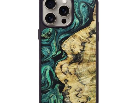 iPhone 15 Pro Max Wood+Resin Phone Case - Evelyn (Green, 664715) For Sale