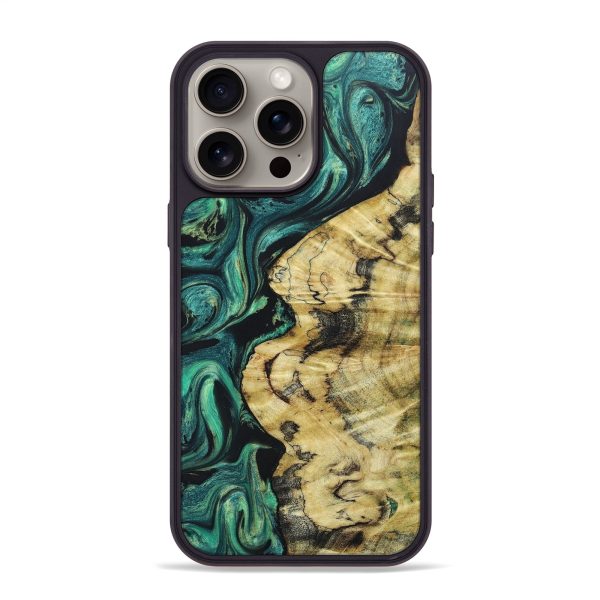 iPhone 15 Pro Max Wood+Resin Phone Case - Evelyn (Green, 664715) For Sale